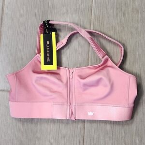 SHEFIT Flex Sports Bra Medium Impact Rising Rose Ribshine Luxe NWT Front Zip